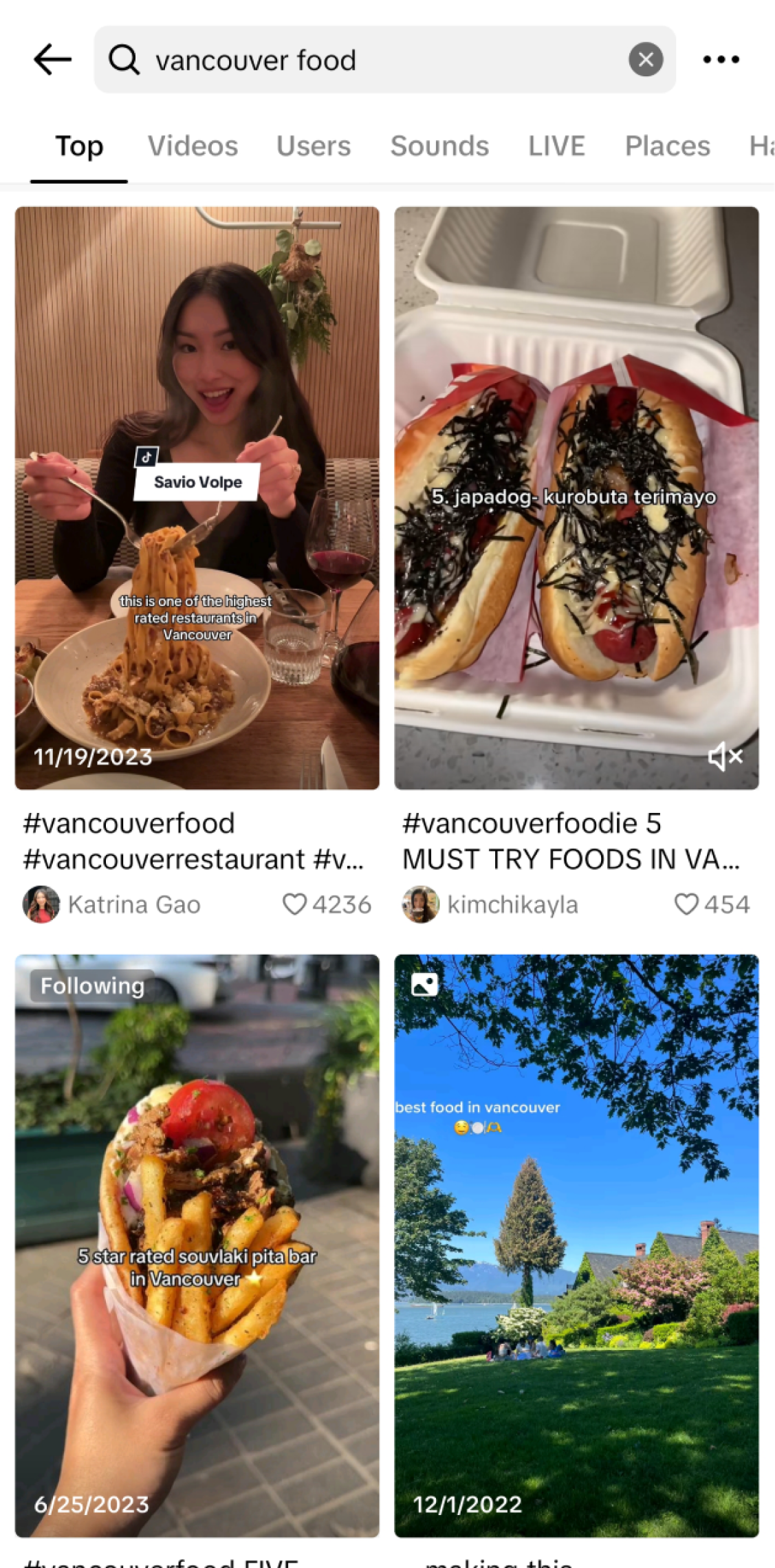 searching vancouver food on tiktok